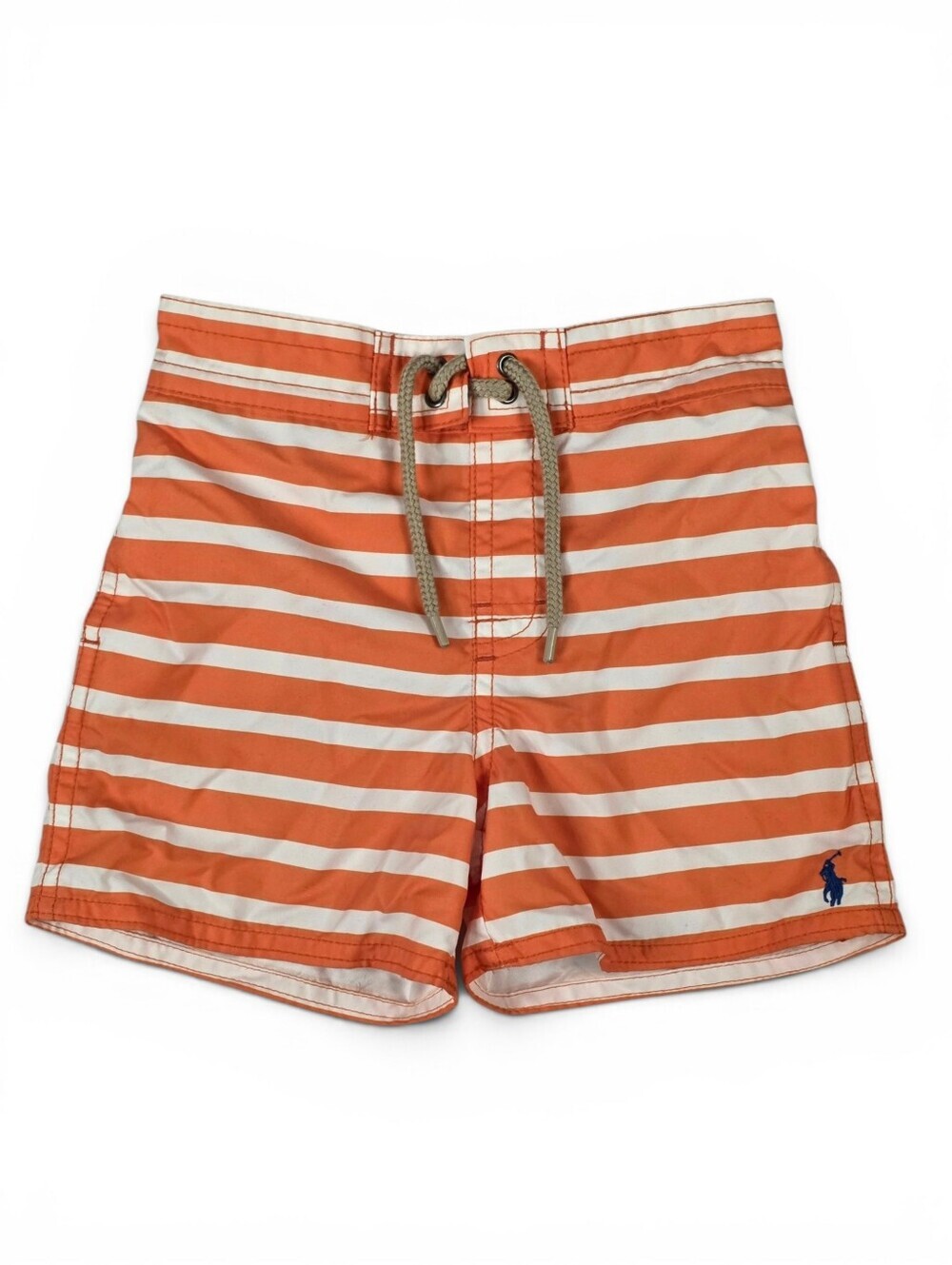 Ralph Lauren Boys 18M Orange White Stripe Swim Trunks Lined Elastic Waist Preppy